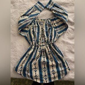 Teal Aztec Vintage Pearl Snap Off The Shoulder Dress